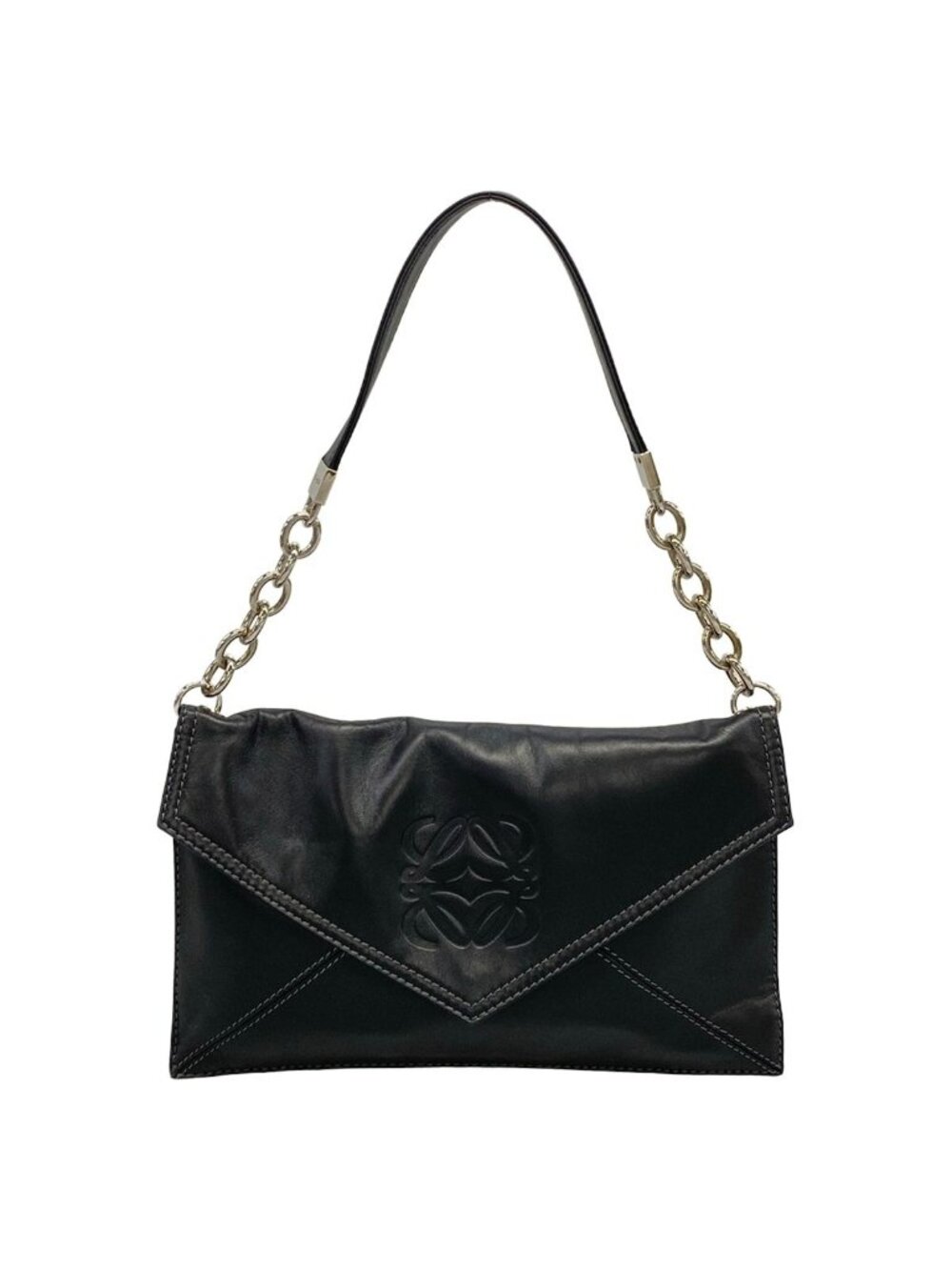 Loewe Handbag Anagram Black Chain Clutch Leather
